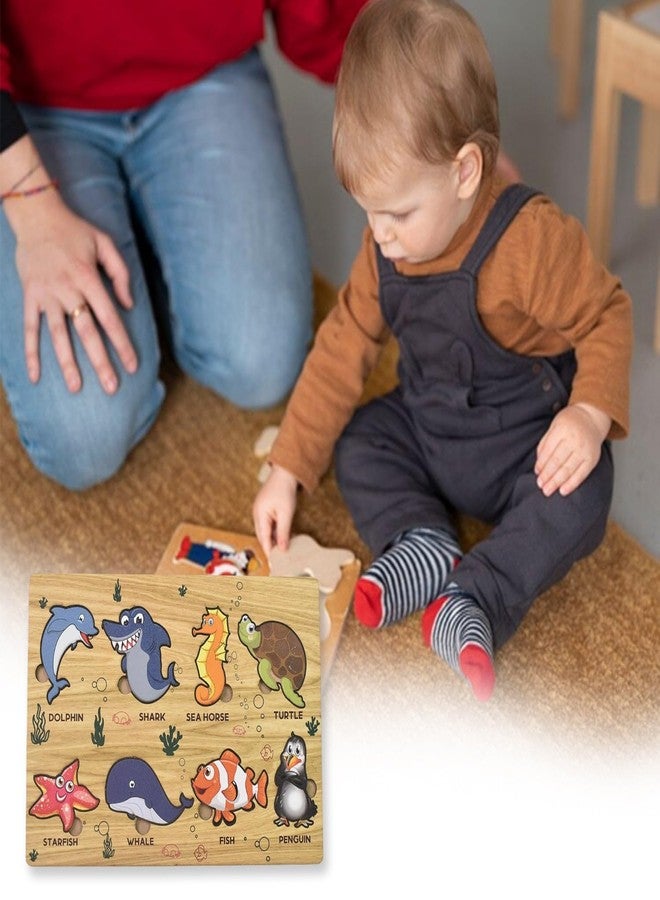 Vastate Seawater Animal Wooden Puzzle, Educational Learning Board for Kids Fun and Interactive Ocean-Themed Puzzle Set, Perfect for Early Learning, Fine Motor Skills, and Cognitive Development (1 Set) - Image 2